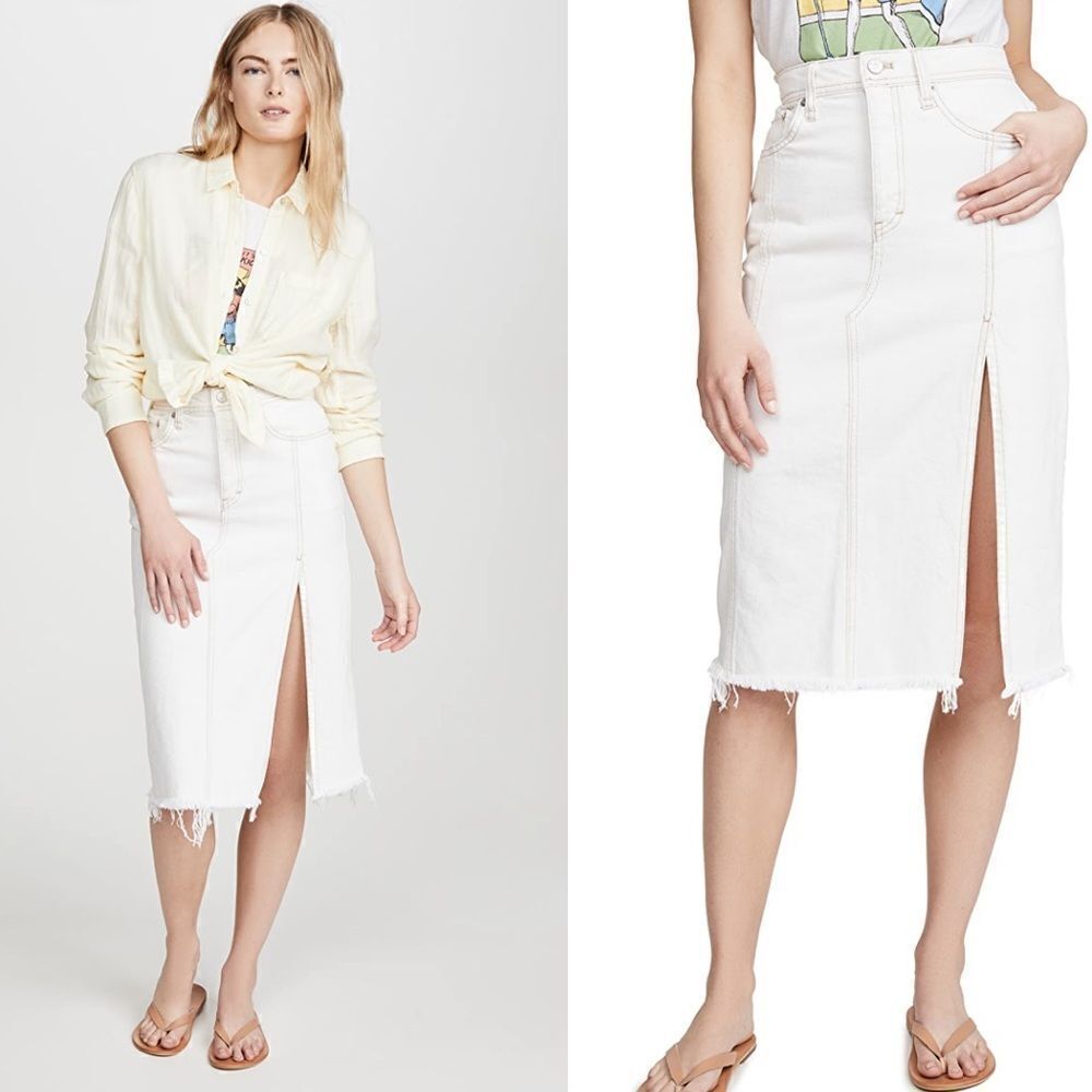 EUC Free People Mambo White Denim Midi Skirt 28